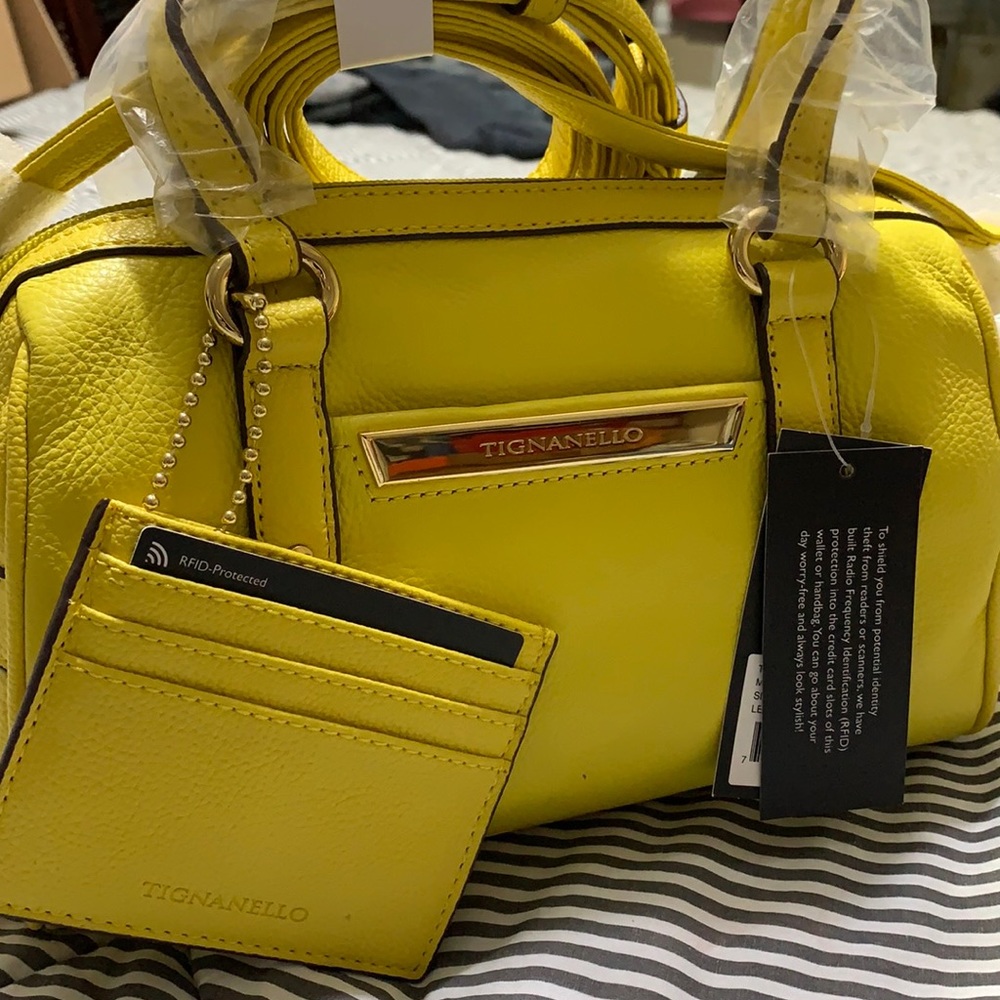 Brand new yellow leather small satchel.